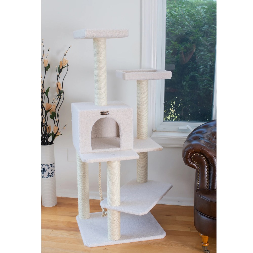 Armarkat Real Wood Cat Tree & Condo Scratching Post Tower, Ivory, 57" Ivory - Image 2
