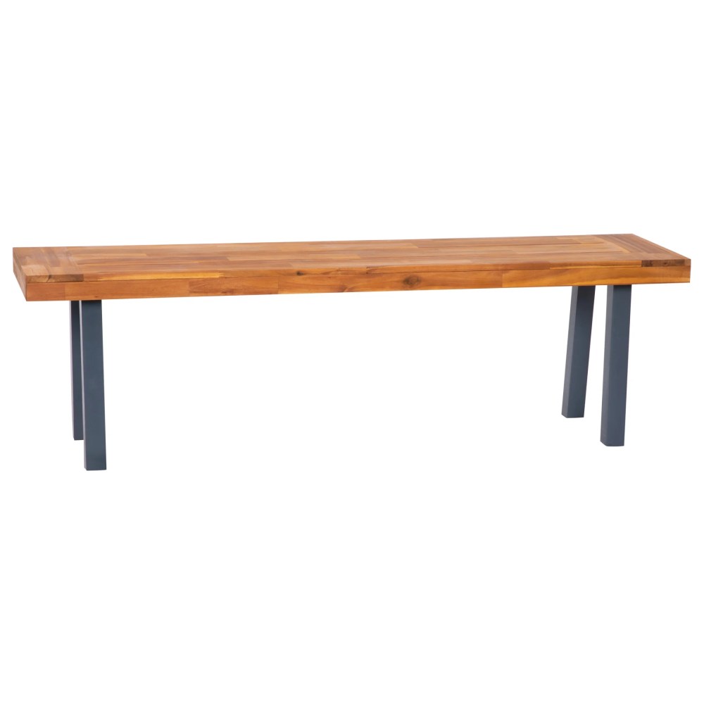 Flash Furniture Martindale Solid Acacia Wood Patio Dining Bench for 2 with Slatted Top and Gray Flared Wooden Legs in a Natural Finish