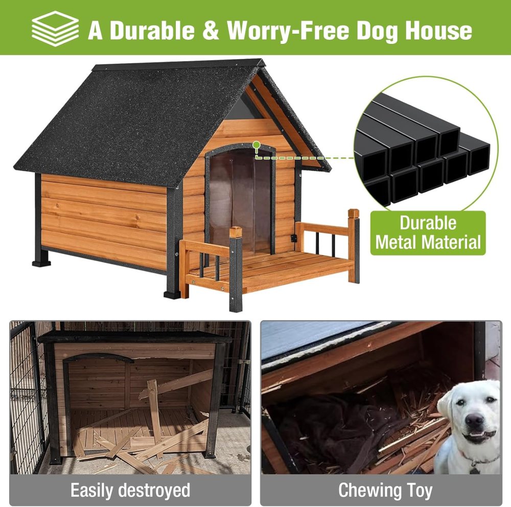 Aivituvin Large Heated Dog House Outdoor Insulated Weatherproof Dog Kennel with Heated Pad, Insulated All-Round Thermal Liner, Chew-Proof Strong Iron Frame Dog House for Dogs (Winter-Ready) - Image 4