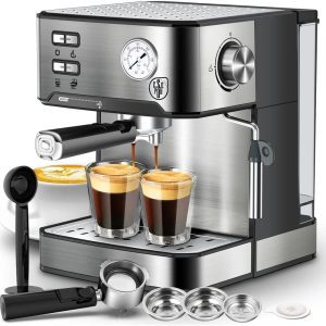 20 Bar Espresso Machine with Milk Frother,1.6L Removable Water Tank and Pressure Gauge,Compact Coffee Maker for Cappuccino,Latte & Macchiato