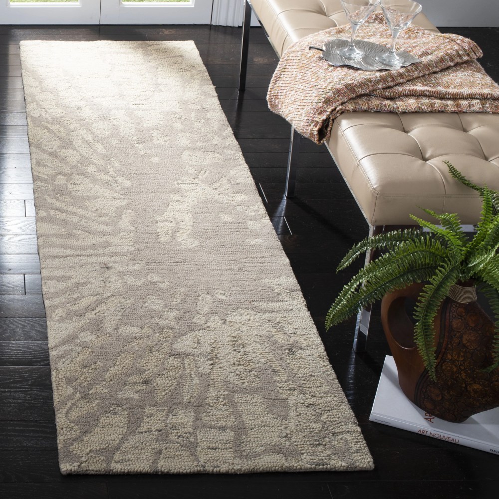 SAFAVIEH Bella Ethelyn Abstract Sunburst Wool Runner Rug, Winter Taupe, 2'3" x 12"