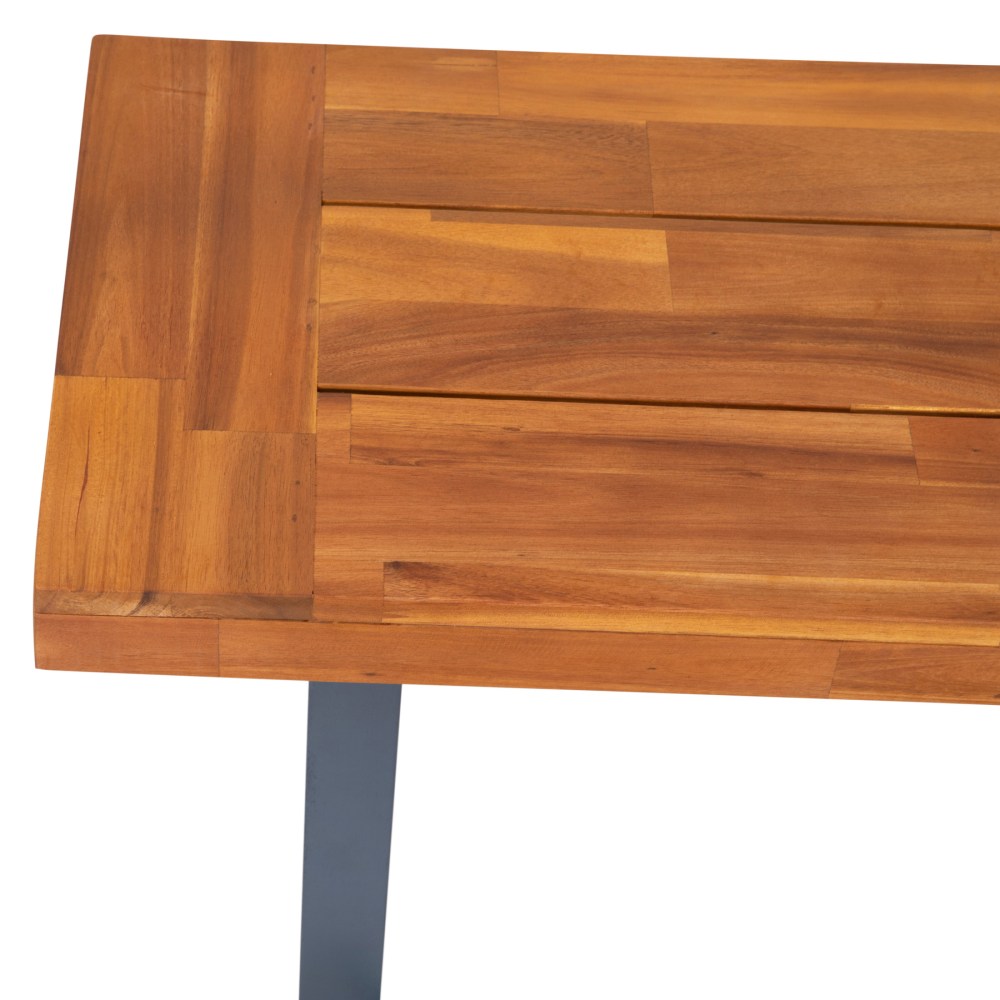 Flash Furniture Martindale Solid Acacia Wood Patio Dining Bench for 2 with Slatted Top and Gray Flared Wooden Legs in a Natural Finish - Image 4