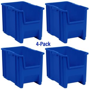 Akro-Mils Stak-N-Store 13014 Large Storage Bins Stackable Heavy Duty Containers,17.5"x11"x12.5",Blue,4-Pack
