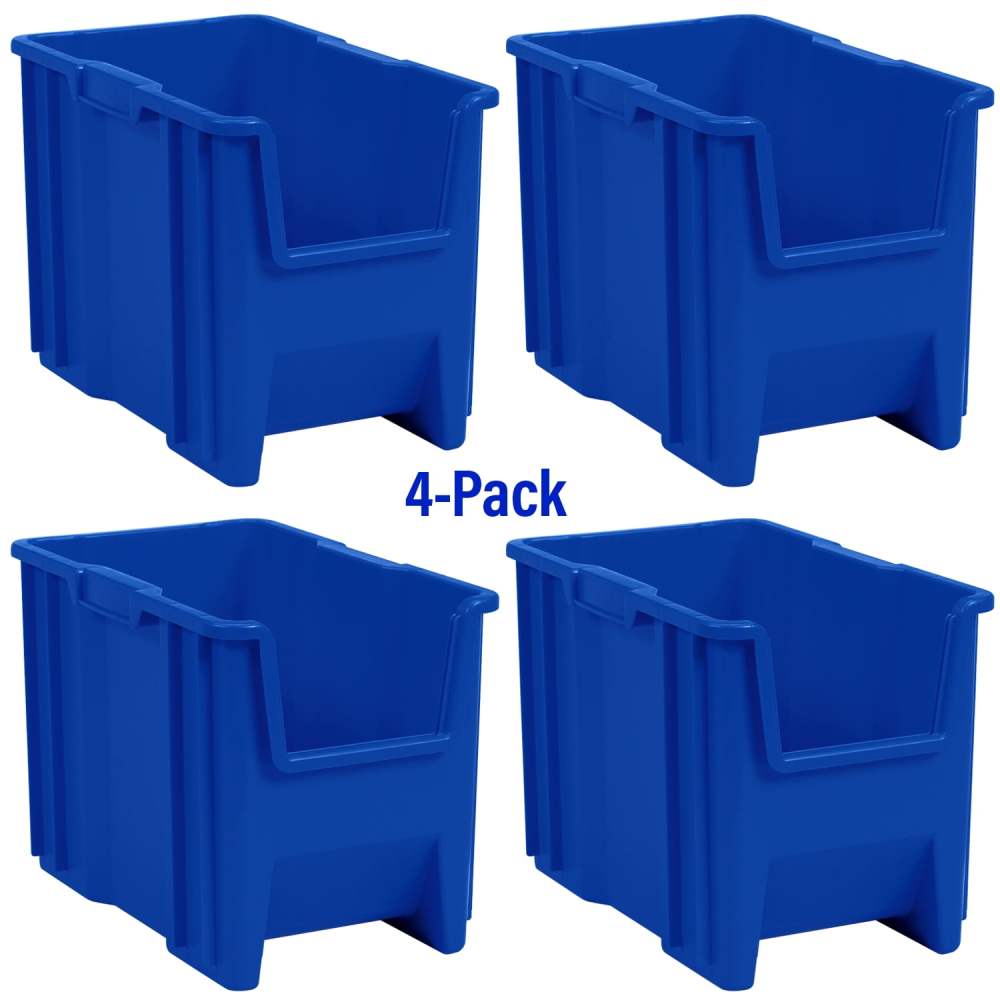 Akro-Mils Stak-N-Store 13014 Large Storage Bins Stackable Heavy Duty Containers,17.5"x11"x12.5",Blue,4-Pack