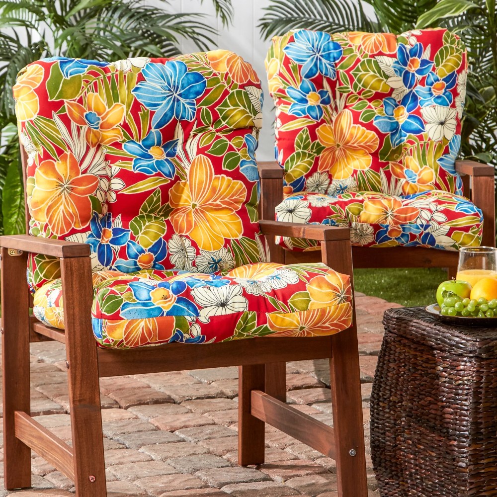 Greendale Home Fashions Outdoor Tufted 42" x 21" Chair Cushion, Set of 2, Aloha Red - Image 2