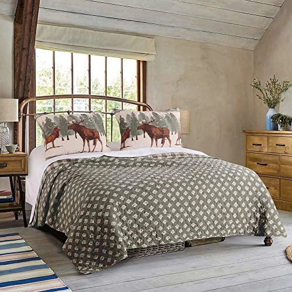 Woodlands Friendly Forest Whimsical Novelty Quilt Set, Cotton-Rich, Reversible, 3-Piece King - Image 2