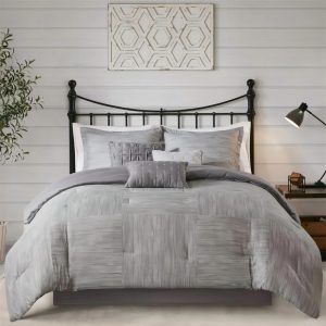 Madison Park Walter Farmhouse Inspired 7-Piece Queen Comforter Set, Grey