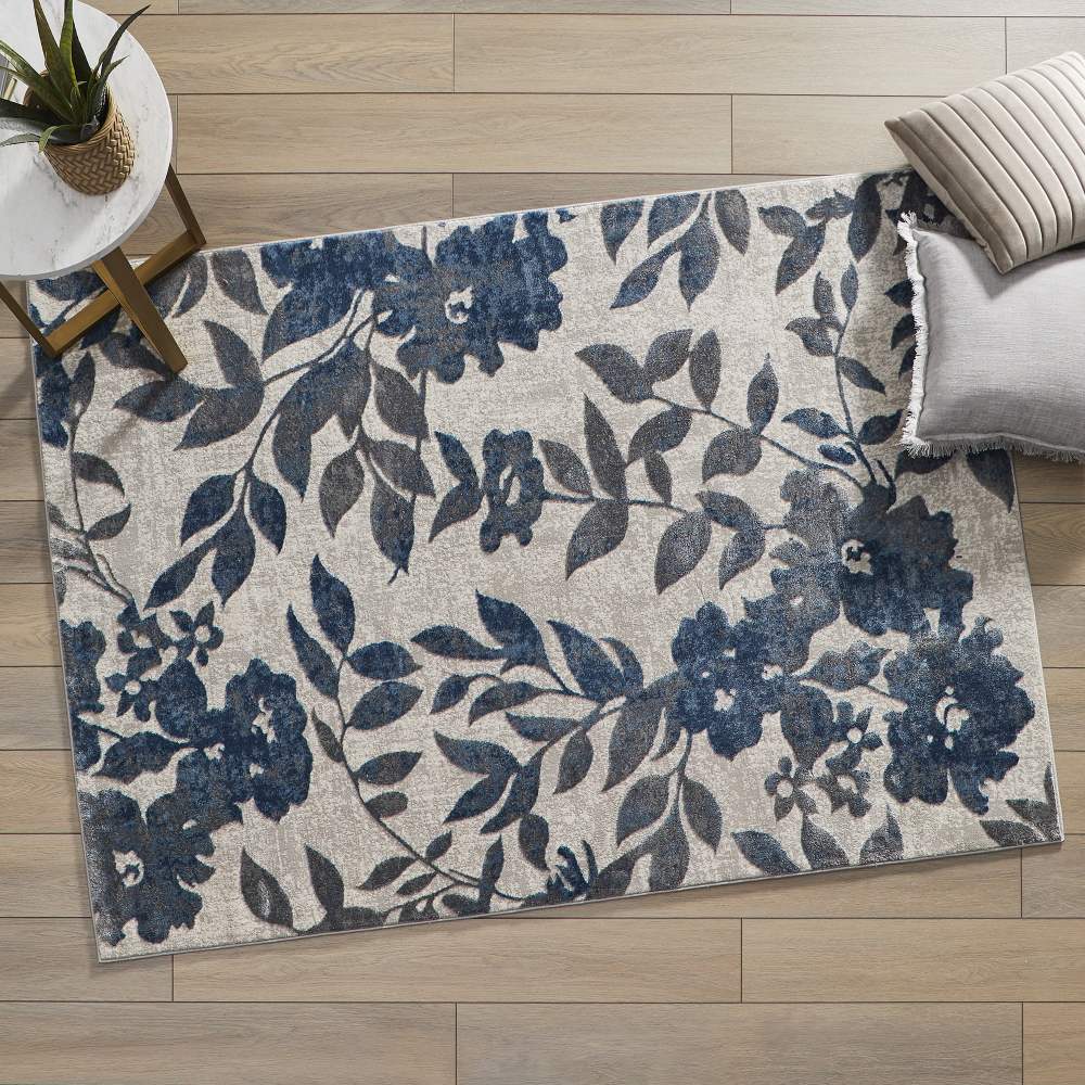 Better Homes & Gardens Blue & Gray Botanical Blooms, Indoor Area Rug, 5" x 7" - Image 2