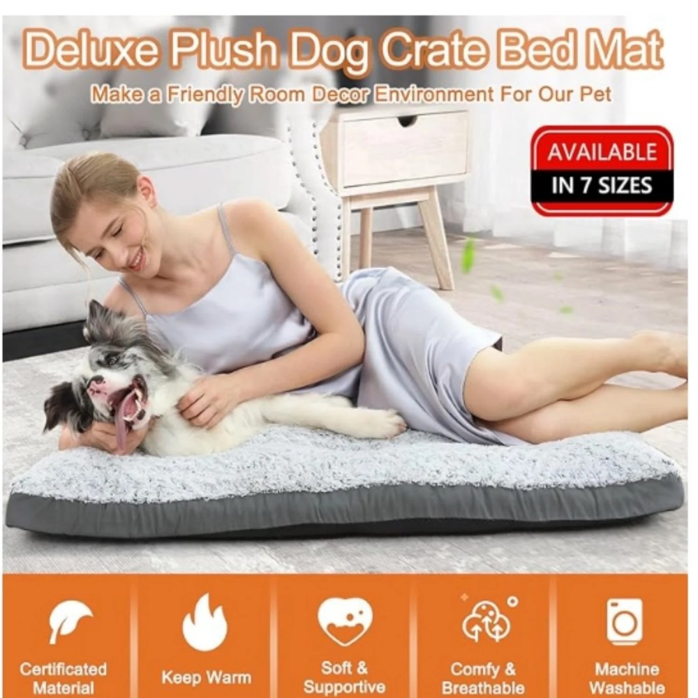 Deluxe Washable XL Dog Bed Dog Crate Mat 42 inch Comfy Fluffy Kennel Pad Anti-Slip for Dogs Up to 90 lbs, 42" x 28", Grey - Image 2