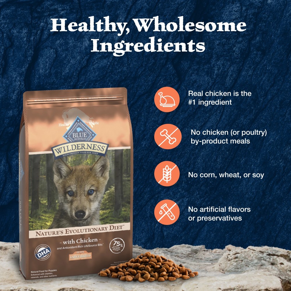 Blue Buffalo Wilderness Natural High-Protein Dry Food for Large Breed Puppies, Chicken, 28-lb bag. - Image 3