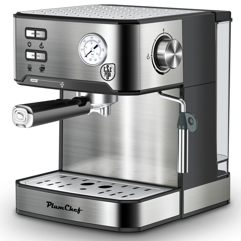 Plum Chef 20 Bar Espresso Machine with Built-in Pressure Gauge, Professional Coffee Maker for Cappuccino & Latte, ESE POD Compatible, 1.5L Water Tank, Stainless Steel, 950W - Image 8