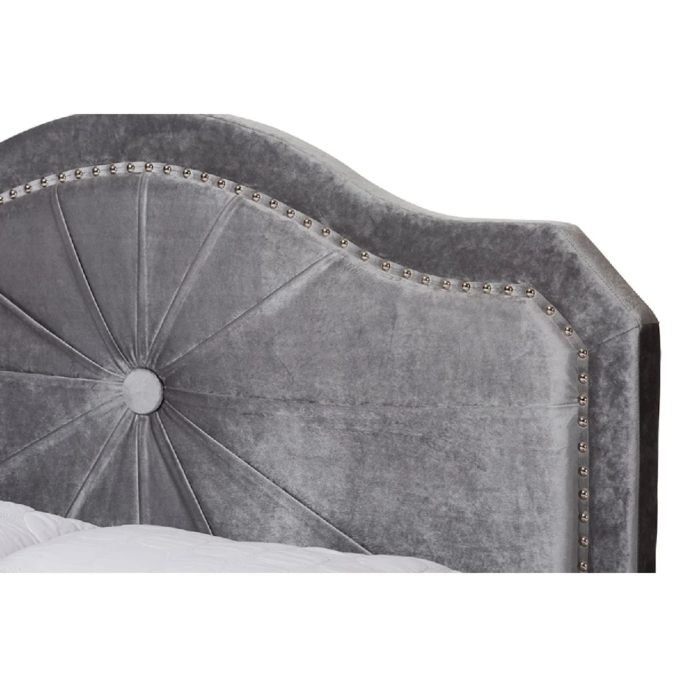 Baxton Studio Embla Modern and Contemporary Grey Velvet Fabric Upholstered Queen Size Bed - Image 6