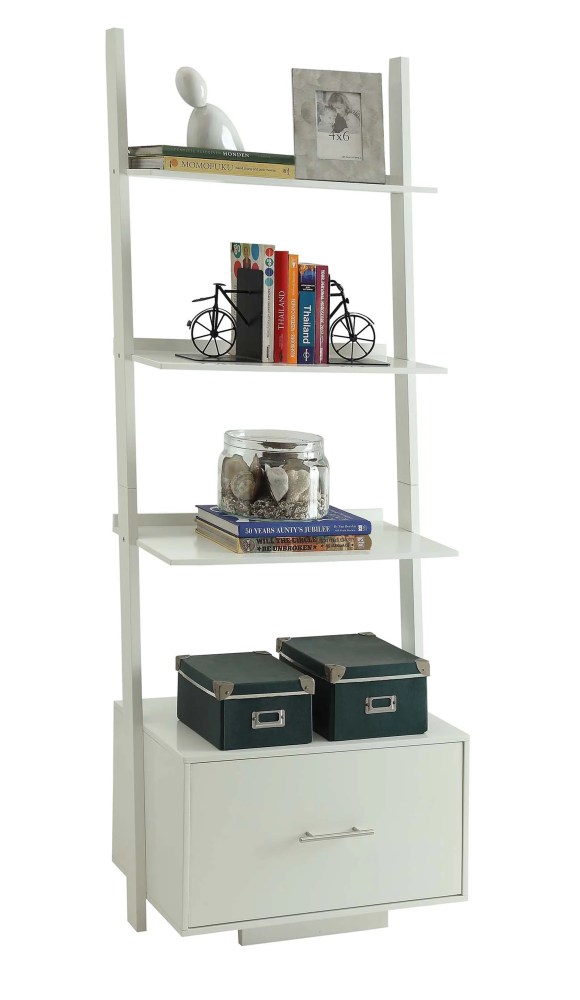 Convenience Concepts American Heritage Ladder Bookcase with File Drawer, White - Image 5