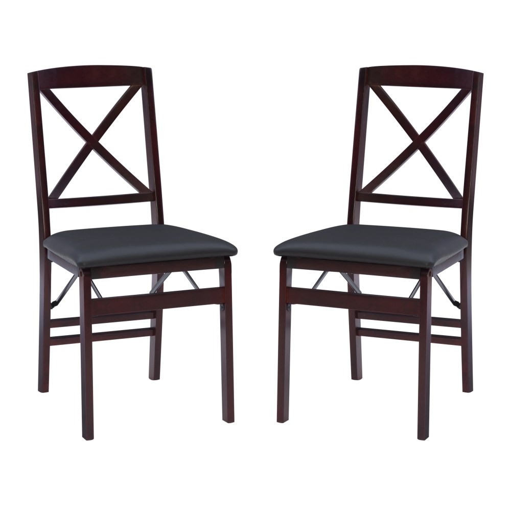 Linon Farrow Indoor Faux Leather Folding Chair with Cross-Back, Set of 2, Merlot/Dark Brown