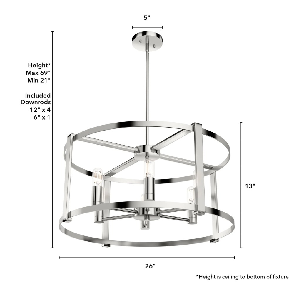 Hunter - Astwood 6-light Polished Nickel, Large Chandelier, Dimmable, Caged Style, Drum Shaped, for Bedrooms, Dining, Living Rooms - 19000 - Image 8