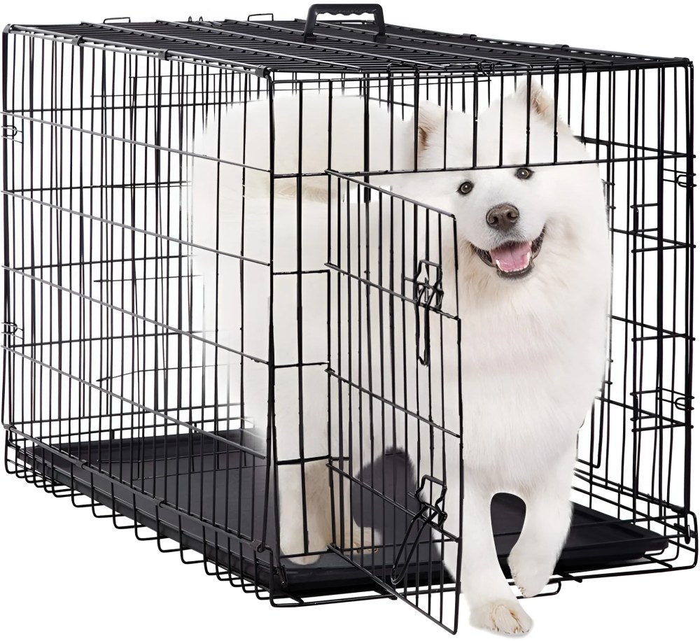 BestPet XL Dog Crate: 48" Folding, Metal Wire, Divider, Dual Door, Plastic Tray - Perfect for Travel & Camping