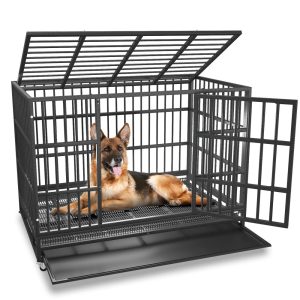 Boldbone 48/38 inch Heavy Duty Indestructible Dog Crate Cage Kennel for Large Dogs,  High Anxiety Dog Crate with Removable Crate Trays,  Wheels and Double Door,  Extra Large XL XXL Escape Proof Dog Cr