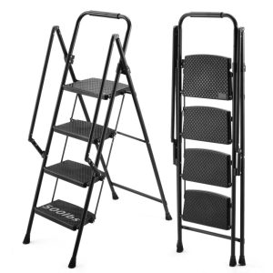 4-Step Ladder,Folding Step Stool with Handrails & Wide Anti-Slip Pedals,Max Load Capacity 500lbs Sturdy Steel Ladder,Lightweight Portable Ladder,Tall Step Ladder for House Use