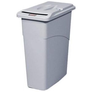 Rubbermaid Commercial Products Slim Jim 23.0 gal Handles Garbage Cans With Lid, Light Gray, 1 Pack