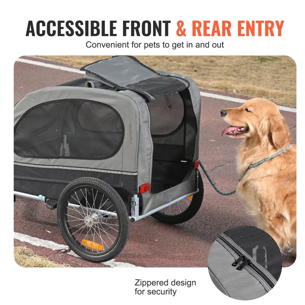 KFFKFF Water-Resistant Steel Pet Bicycle Trailer for Dogs & Cats, Black Gray - Image 7