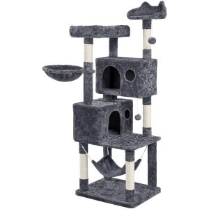 Yaheetech 64.5in Multi-level Large Cat Tree Condo Tower with Hammock Scratching Posts & Hammock,  Dark Gray