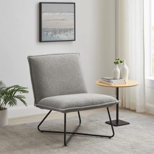 Linon Kinard Pillow Accent Chair with Black Metal Legs, Gray Sherpa