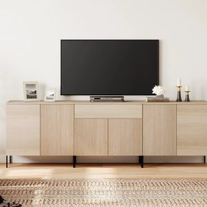 94.5" Modern Reeded Dresser TV Stand for TVs up to 100 Inch,Entertainment Center with Adjustable,Wooden TV Console with Storage for Living Room