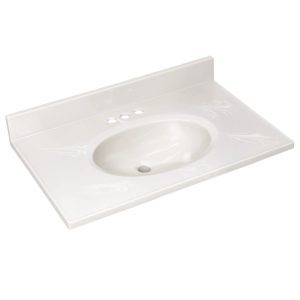 Design House Cultured Marble 31" x 19" Single Bowl Vanity Top with Centerset Mount and Backsplash, Ivory Swirl