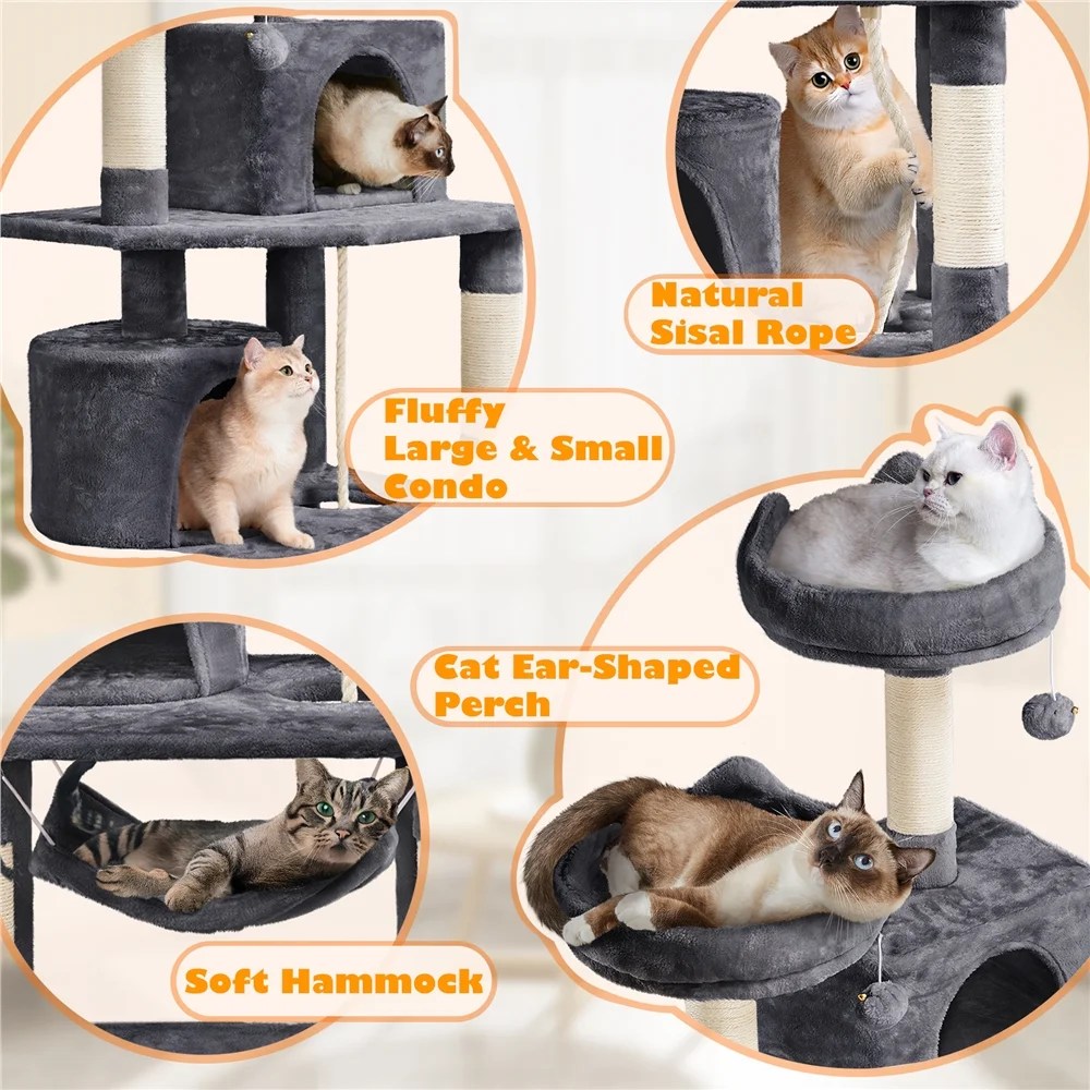 Yaheetech 62"H Multi Level Cat Tree Tower with Condos, Foam-Padded Perches, Dark Gray - Image 2