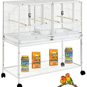 Single Stackable Bird Flight Breeder Cage Center Divider Side Nesting Box Doors Metal Bird Cage with Rolling Stand for Small Birds Lovebirds Finch Canaries Parakeets Cockatiels Budgies