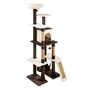 Vibrant Life 7-Level 65" Multi-Functional Cat Tree Activity Tower with Hammock,  Brown & Cream