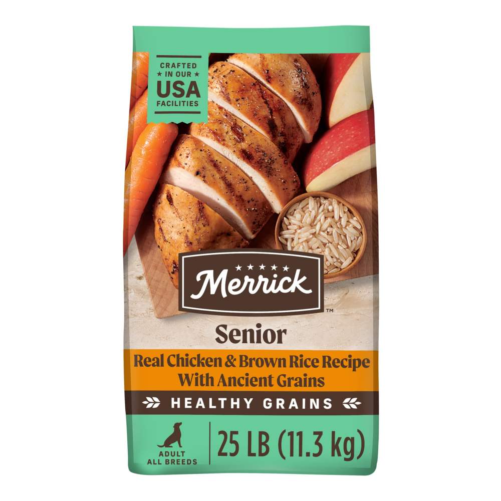 Merrick Healthy Grains Premium Dry Dog Food, Wholesome And Natural Dry Chicken Kibble, Senior Recipe, 25.0 lb. Bag