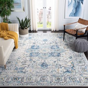 Safavieh Madison Rug Collection Power Loomed Turquoise/Ivory Oriental Area Rugs, 9" x 12", Stain Resistant