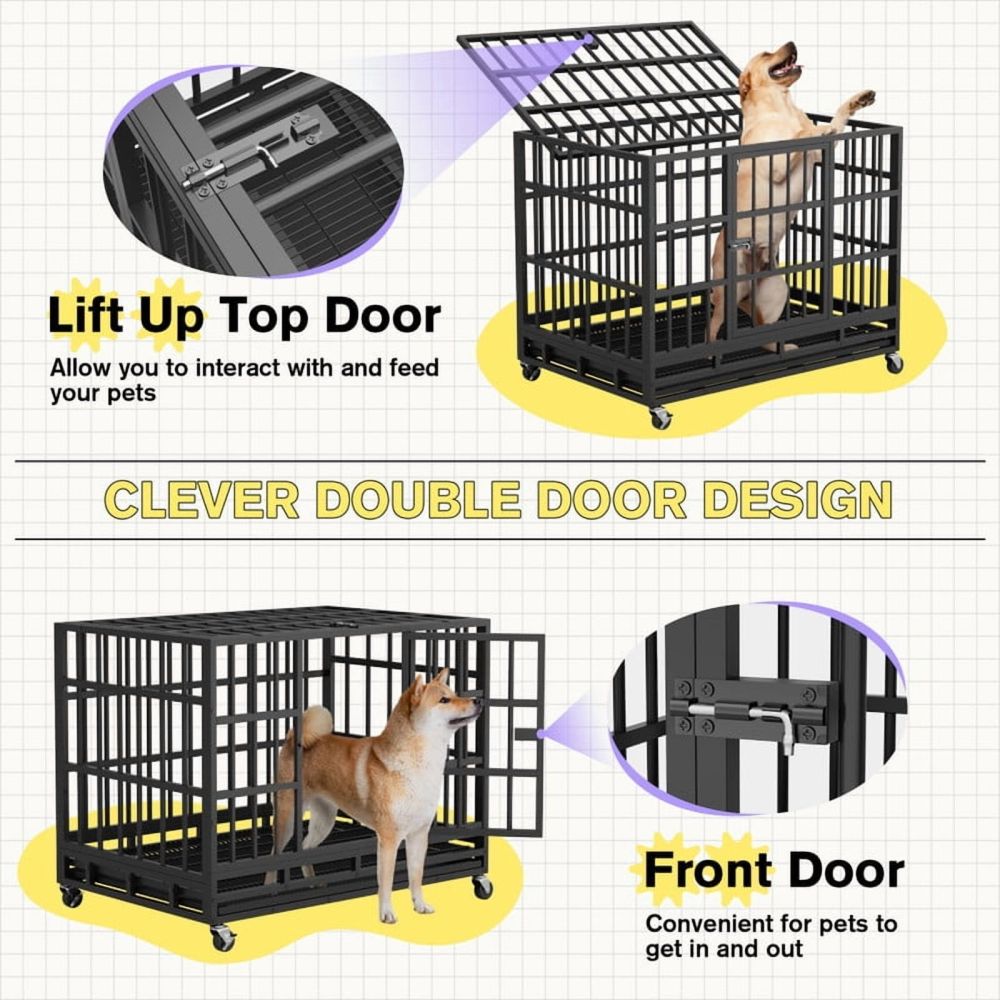 Furmax 37" Heavy Duty Dog Crate with Removable Tray Large Dog Kennel Heavy Duty Dog Crate cage with Wheels - Image 5
