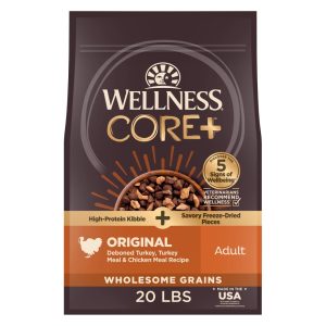 Wellness CORE Dry Dog Food with Freeze Dried Pieces,  Wholesome Grains,  High Protein,  Natural,  Original Turkey & Chicken Recipe,  (20-Pound Bag)