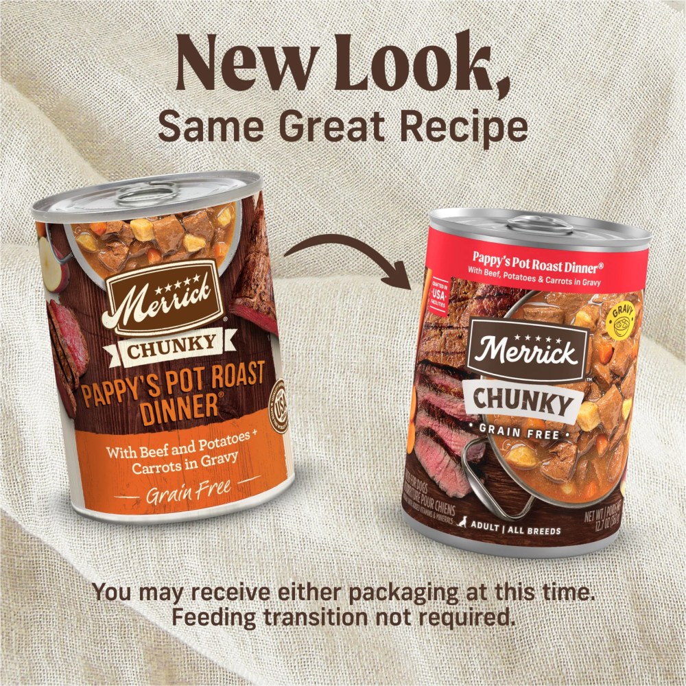Merrick Chunky Wet Dog Food Grain Free Pot Roast Beef & Veggies in Gravy, 12.7 oz Cans (12 Pack) - Image 2