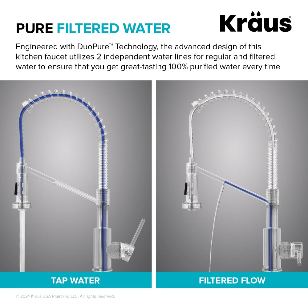 KRAUS Bolden 2-in-1 Commercial Style Pull Down Single Handle Water Filter Kitchen Faucet for Reverse Osmosis or Water Filtration System in Spot-Free Brushed Brass - Image 7