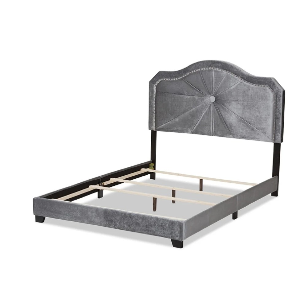 Baxton Studio Embla Modern and Contemporary Grey Velvet Fabric Upholstered Queen Size Bed - Image 7