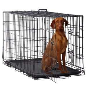 CL.HPAHKL 48 inch Dog Cage for Large Dogs Indoor,  Folding Dog Crates and Kennels Double Door,  Pet Cage with Tray Pan for Dogs , dog crates for large dogs