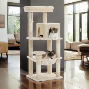 Demi Bonn 45" Cat Tree Tower for Indoor Cats,  5-Level Cat Condo for Large Cats with Large Hammock,  Big Top Perch and 4 Sisal Covered Scratching Pos,  Green
