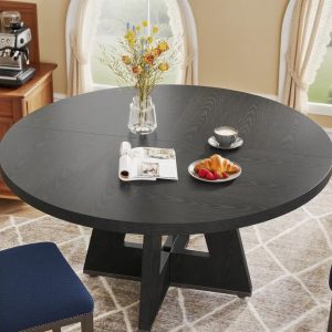 47" Round Dining Table for 4,Wooden Farmhouse Kitchen Table,Sturdy Dinner Table for Family Meals & Gatherings