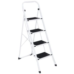 ZenSports 300lbs Folding 4-Step Steel Ladder Portable Step Stool W/Anti-Slip Wide Pedal,White