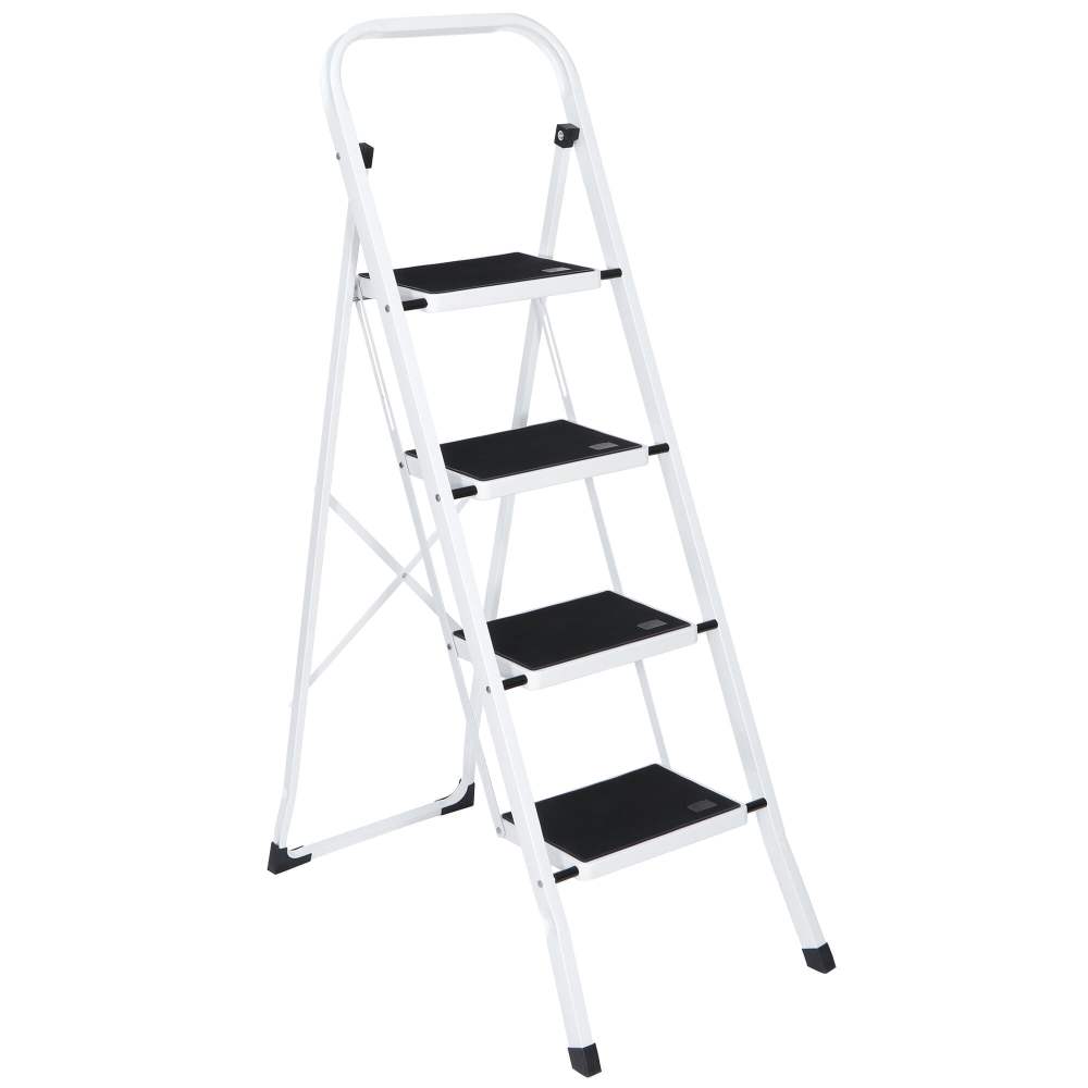 ZenSports 300lbs Folding 4-Step Steel Ladder Portable Step Stool W/Anti-Slip Wide Pedal,White