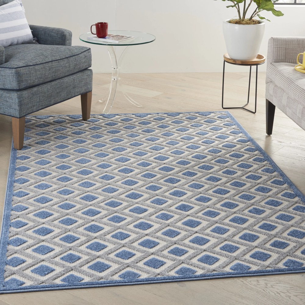 Nourison Aloha Indoor/Outdoor Blue/Grey 5'3" x 7'5" Area Rug, (57)