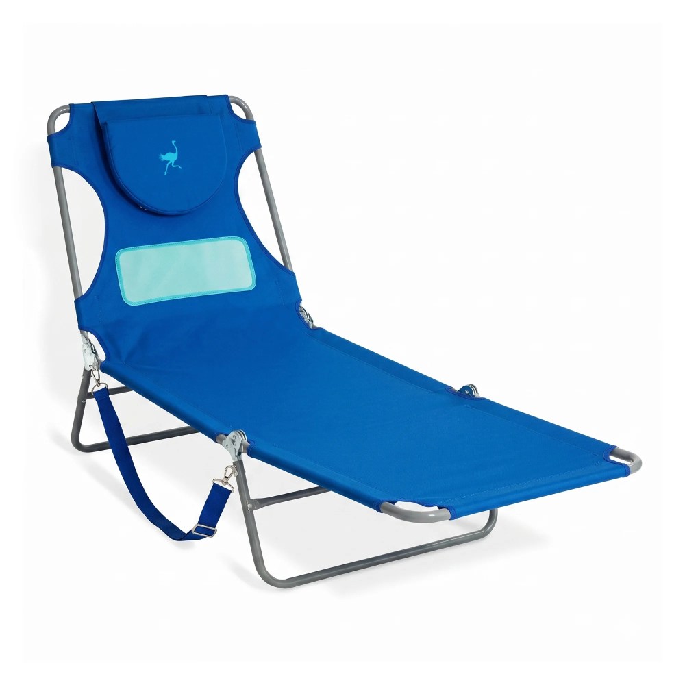 Ostrich The Ladies Comfort Lounger, Foldable Beach Pool Tanning Chair, Ocean Blue