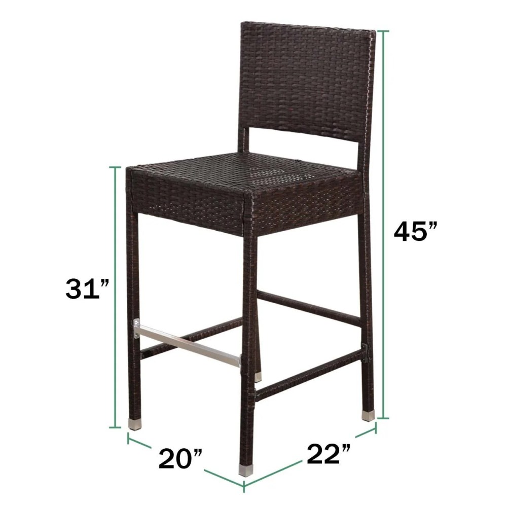 Sunny Dark Coffee Wicker Barstool Indoor Outdoor Patio Furniture All Weather Bar Stool-2 pcs - Image 2