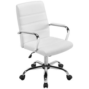 Yaheetech Mid-Back PU Leather Adjustable Office Chair with Arms,White