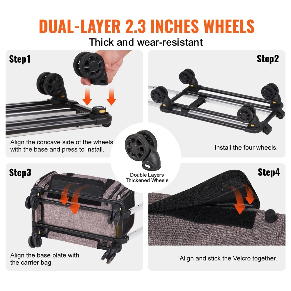 VEVOR Cat Carrier with Wheels Airline Approved Rolling Pet Carrier 25 lbs Grey for Cat Dog Small Medium Animals Kitten Puppy - Image 3