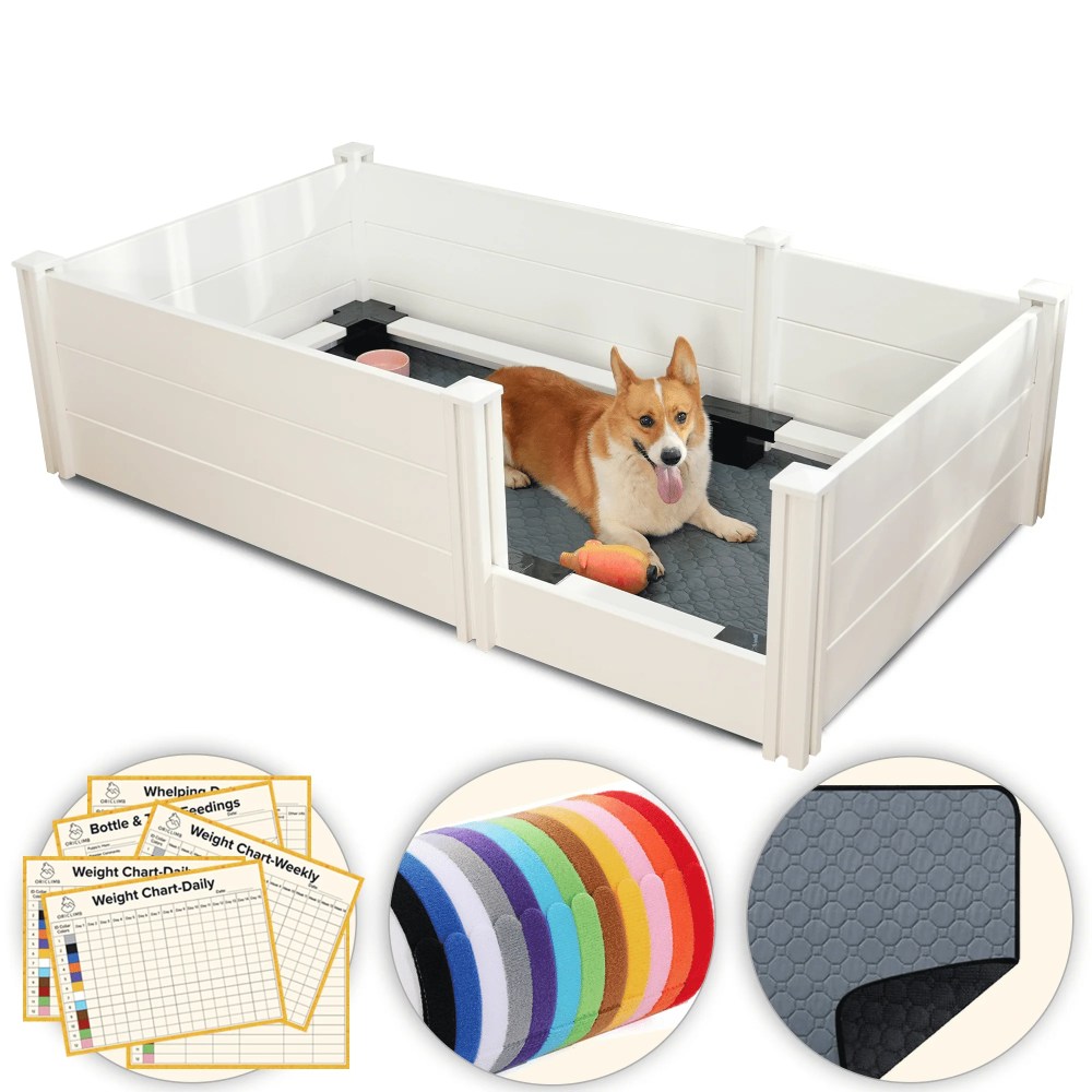 72"x 40" Whelping Box Kit for Dogs, Perfect for 2-6 Puppies' Growth Period, White
