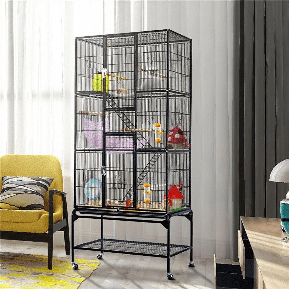 Alden Design 69" H Rolling Extra Large Metal Bird Cage with Detachable Stand for Parrots, Black - Image 8